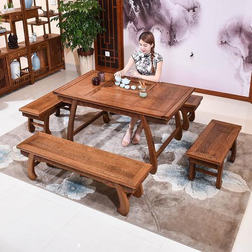 红木家具 中式仿古茶桌椅组合实木茶几茶台 鸡翅木汉式茶桌茶道艺